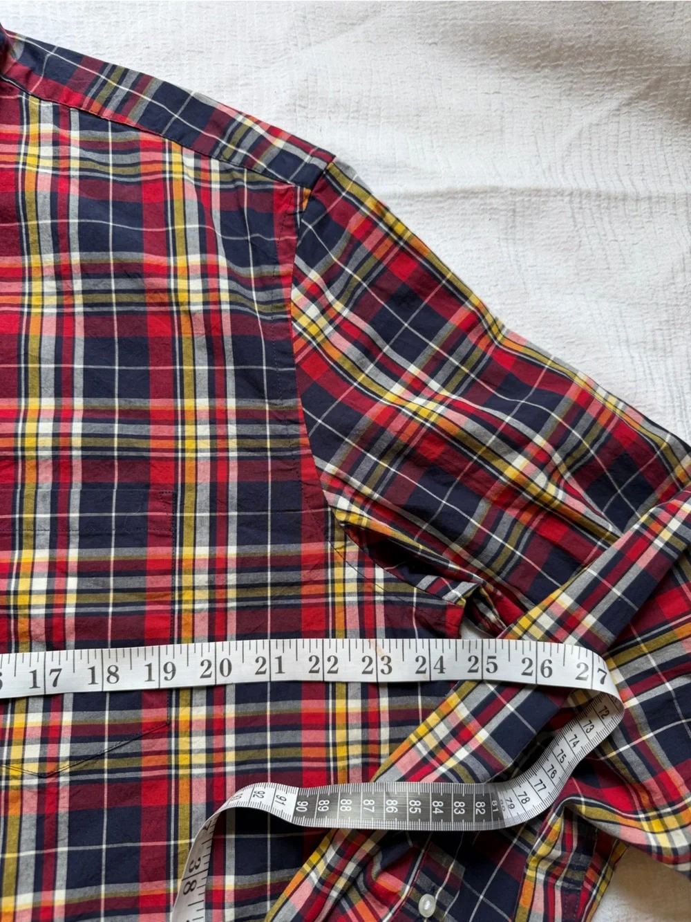 J. Crew Red Plaid Button-Down Shirt with Navy and Yellow